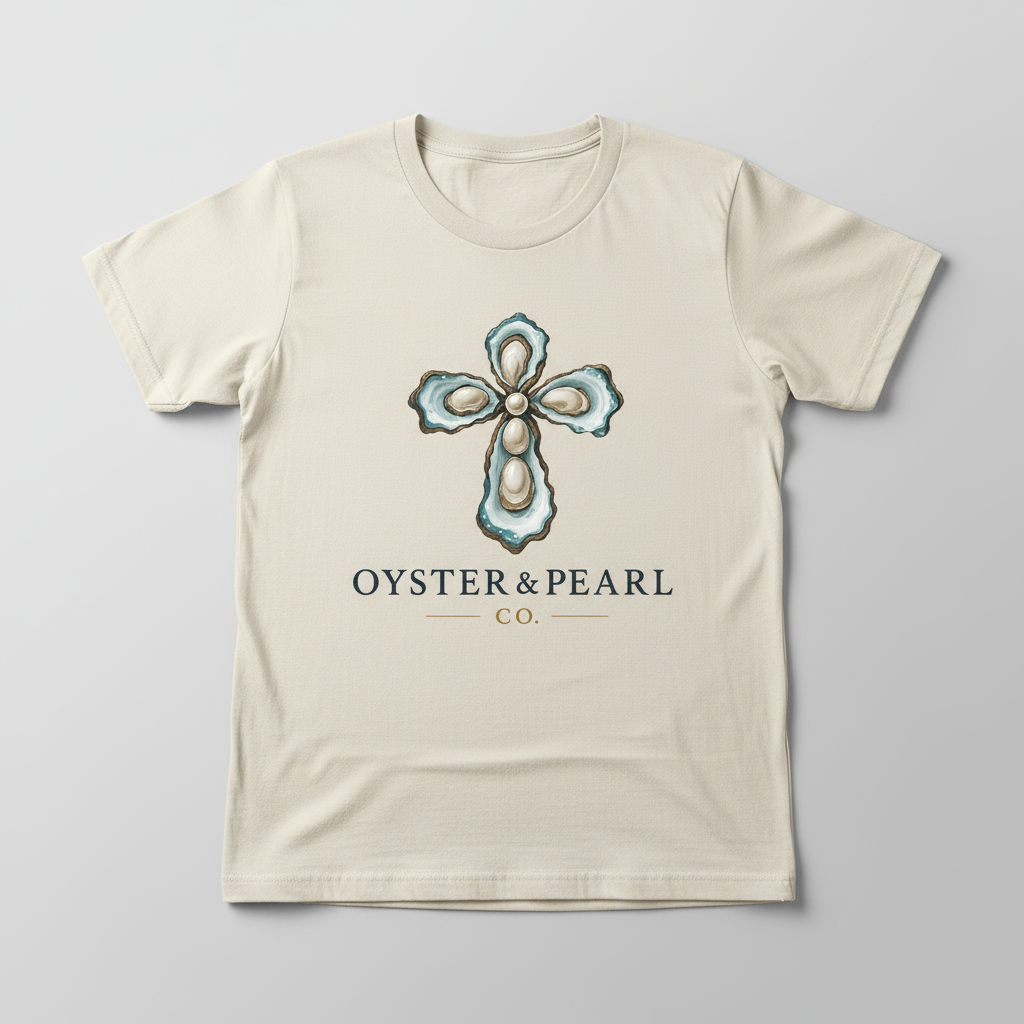"Oyster & Pearl Co."  Oyster Cross Logo Tee