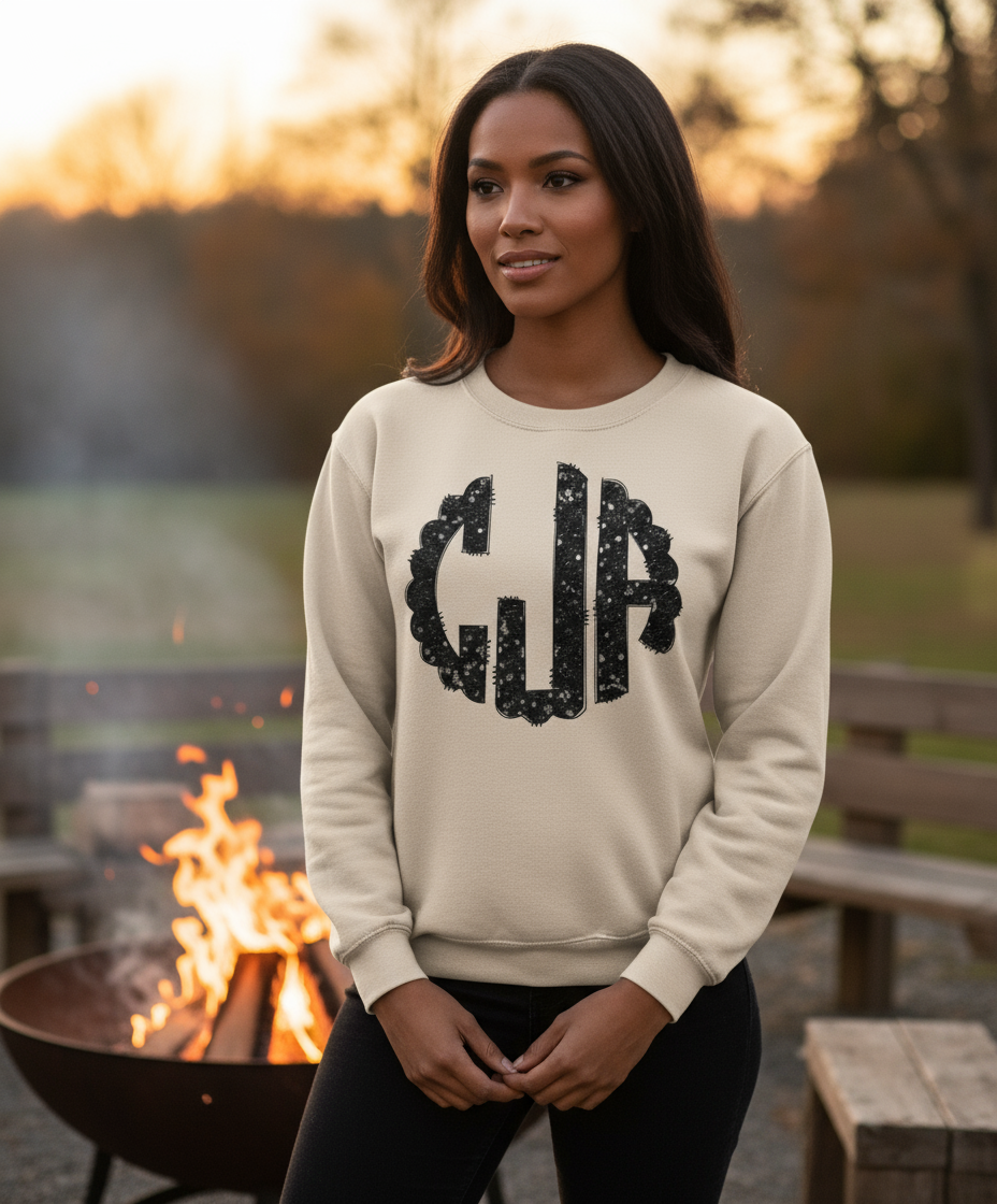 Faux Black Sequin Monogram