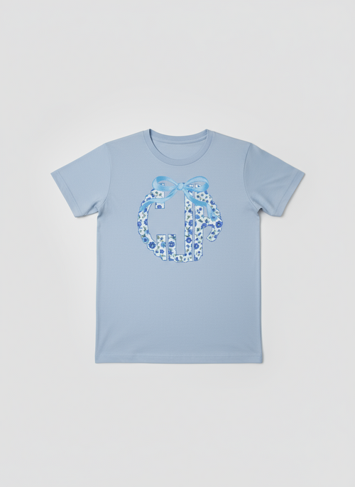"Blue Floral Scalloped Edge Monogram"
