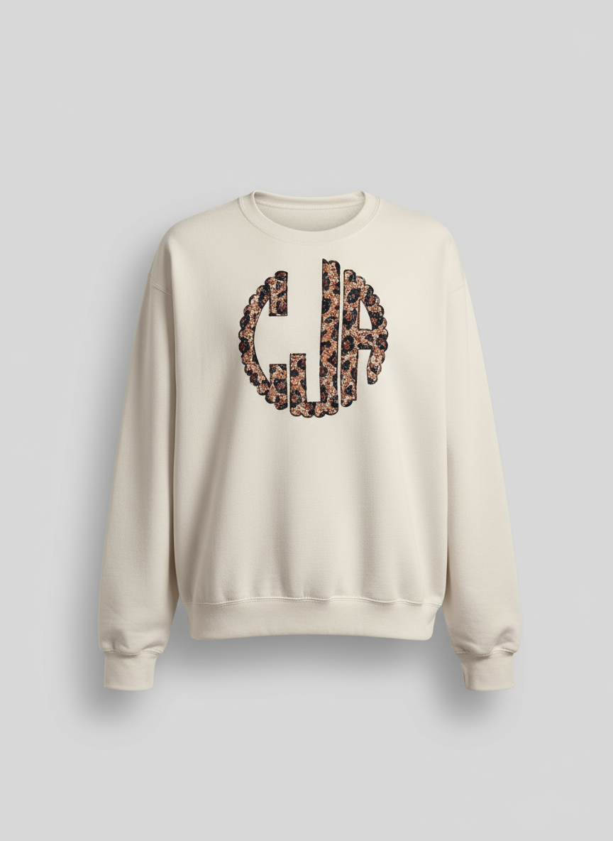 "Leopard Print Scalloped Edge Monogram"